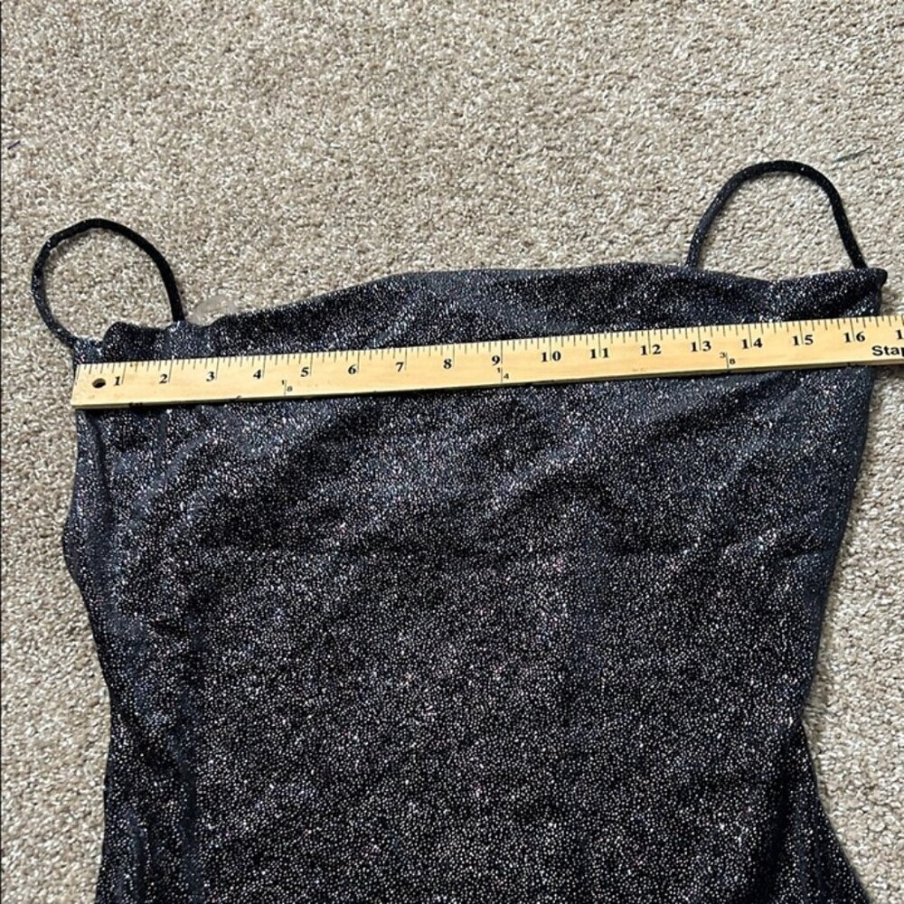 NEW Iris Elegant Black Glitter Dress knee length cowl neck spaghetti strap SZ M - Picture 4 of 11
